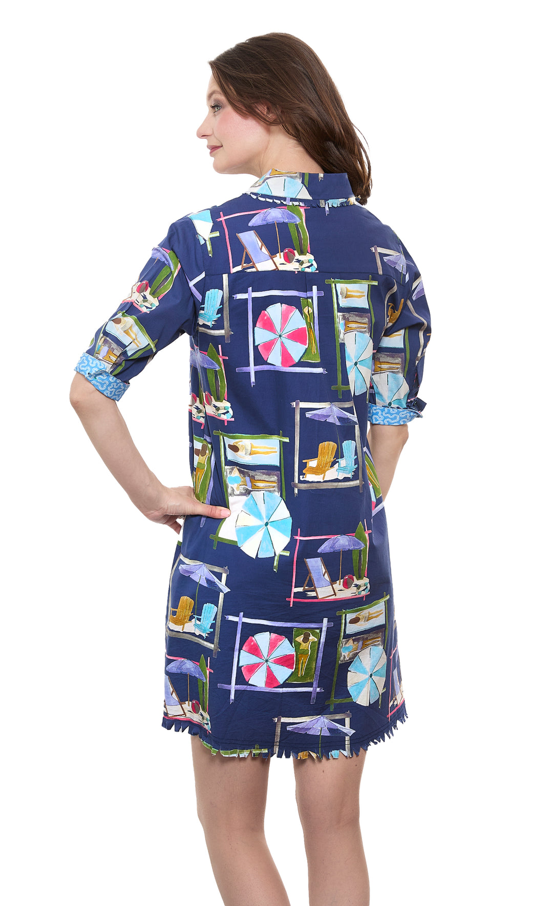 Chatham Dress Navy Ground Beach Chairs Print