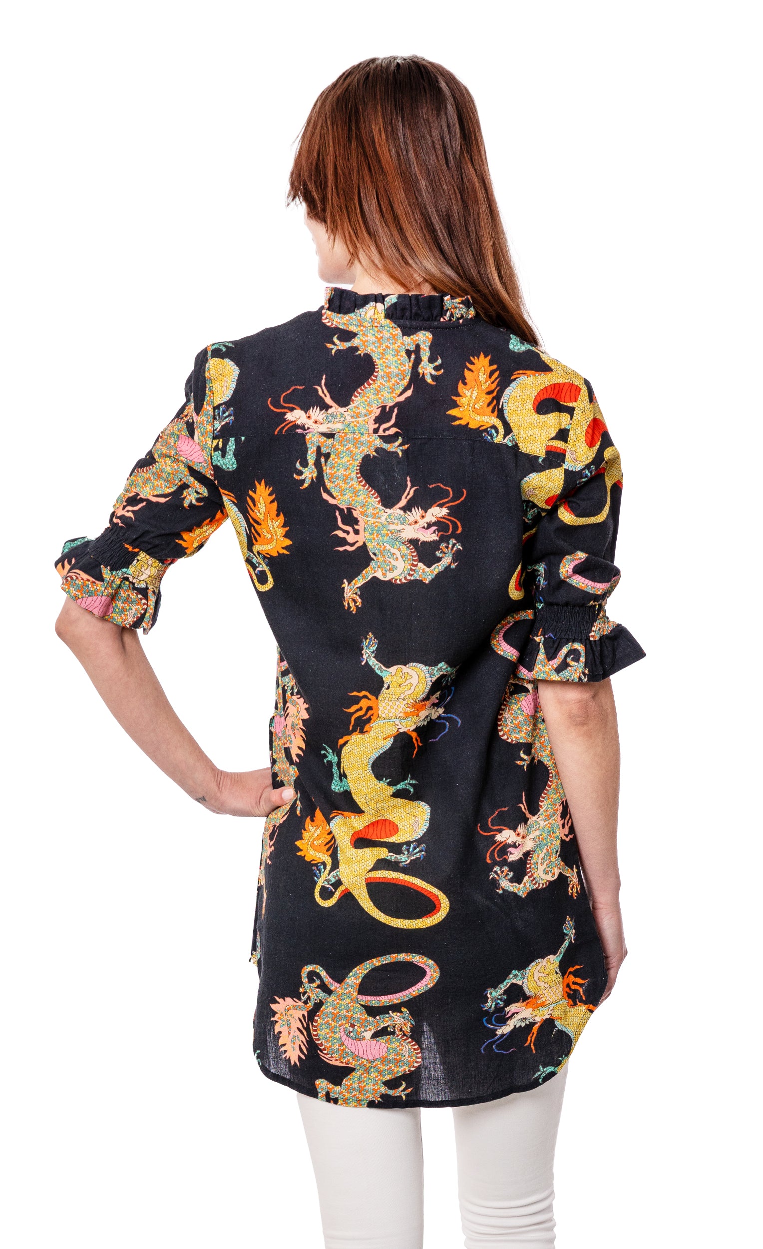 Big Shirt Tunic with Ruffle Black Dragon – Dizzy-Lizzie