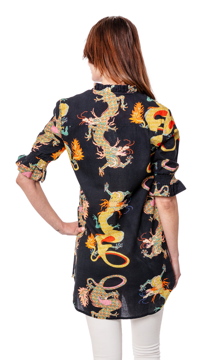 Big Shirt Tunic with Ruffle Black Dragon – Dizzy-Lizzie