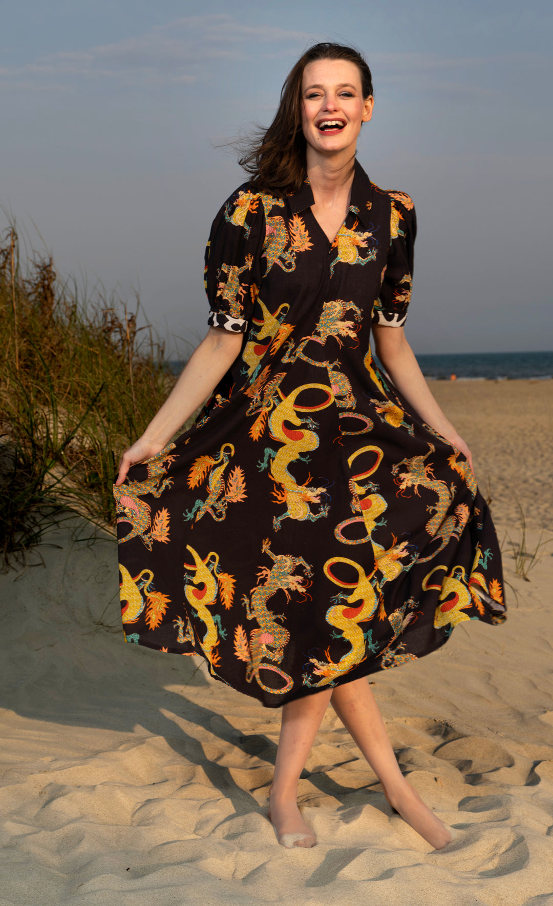 dragon print maxi dress Black Dragon Maxi Dress: Gothic V-neck Streetwear