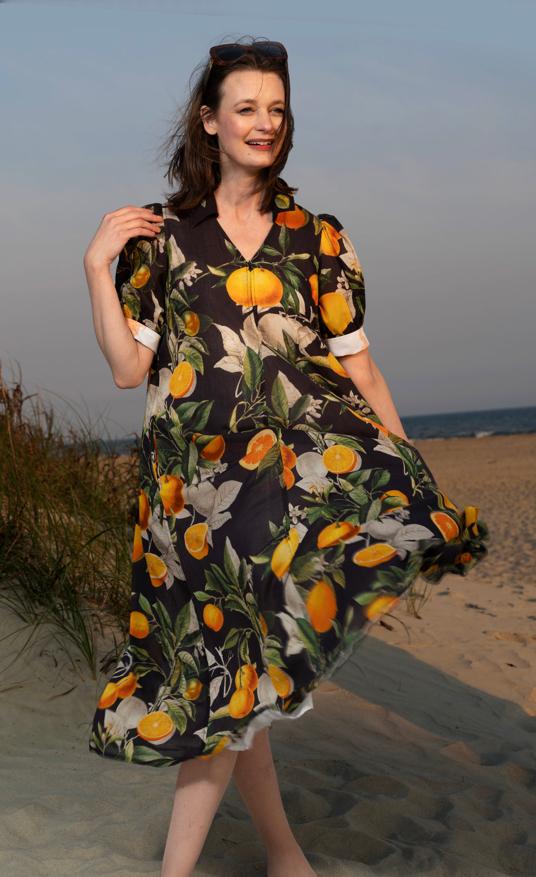 orange citrus dress Citrus Print Sundress, Orange Fruit Pattern, Boho Summer Dress