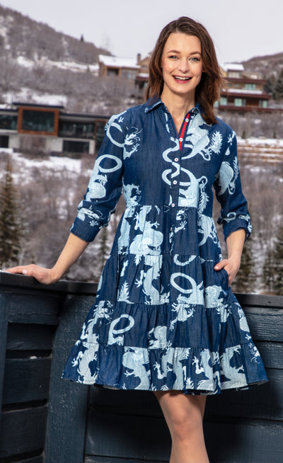 Delray Dress Denim Dragon
