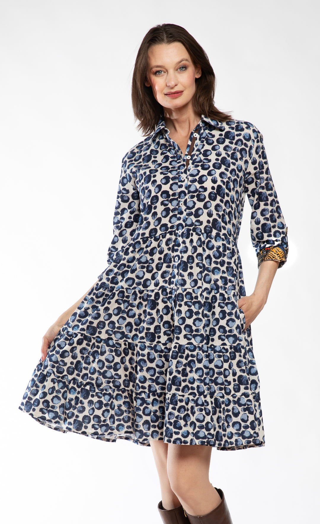 Delray Dress Blue Bubble Print