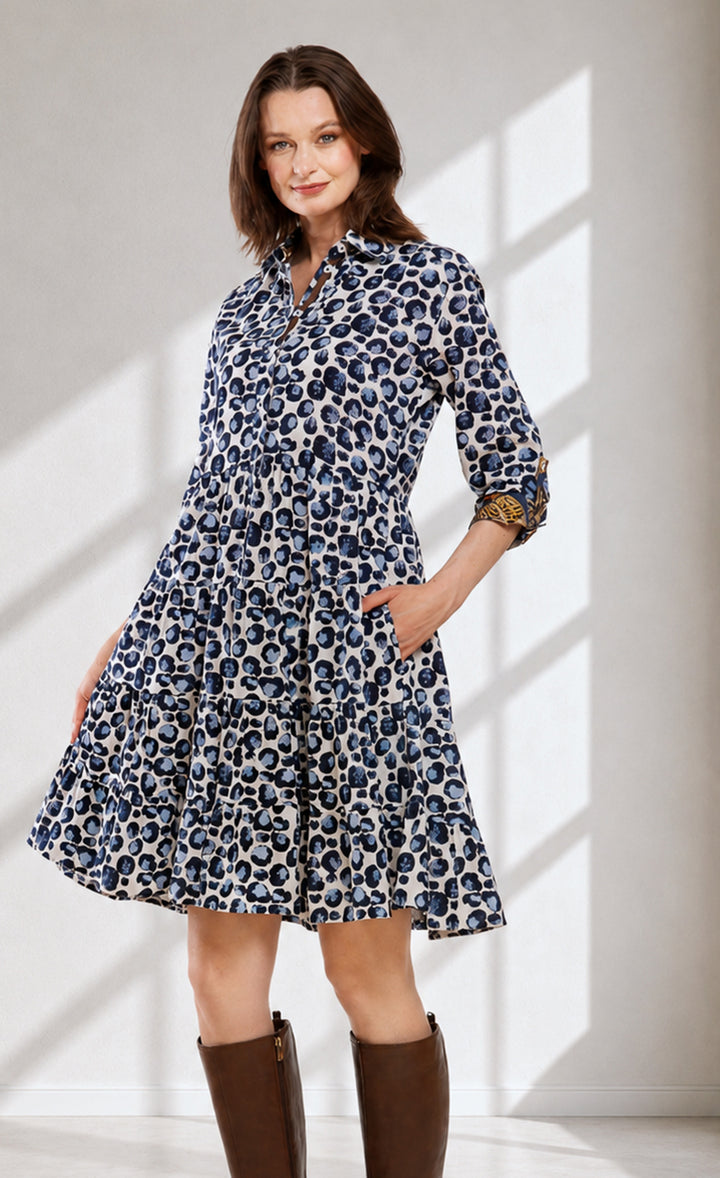 Delray Dress Blue Bubble Print