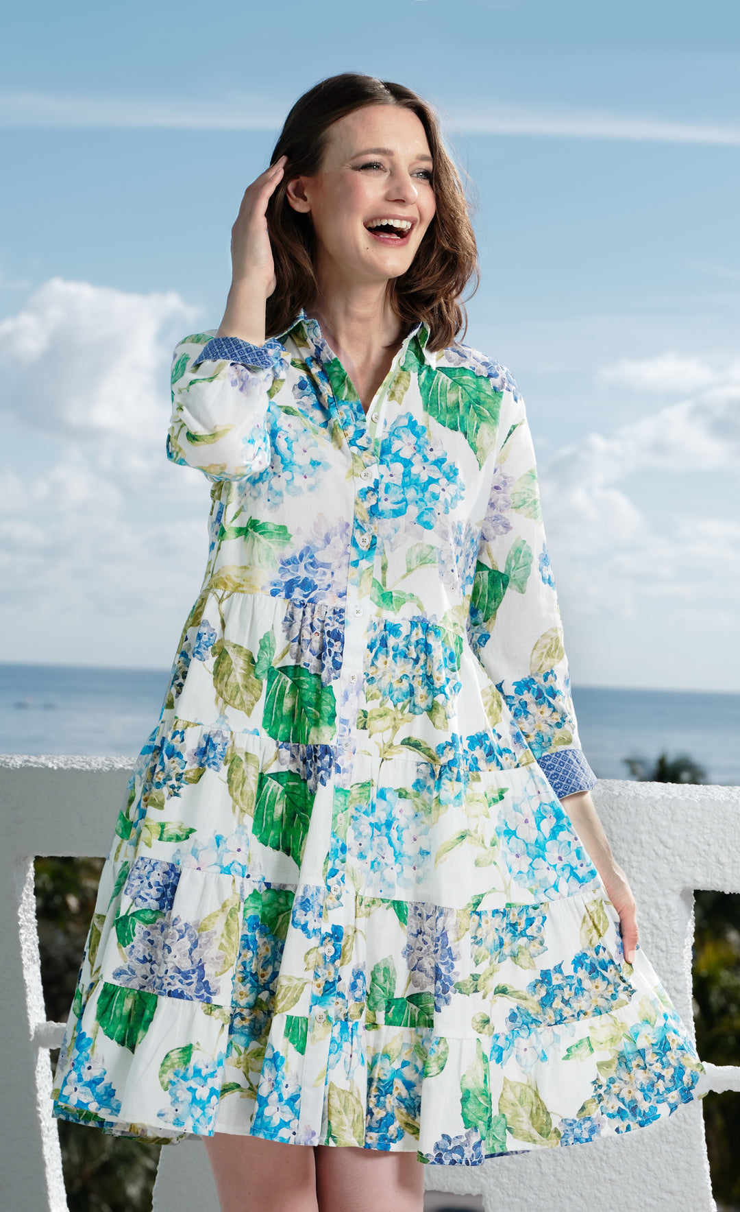 Delray Dress Linen Cotton Hydrangeas Print S Delray Dress Linen Cotton Hydrangeas Print S