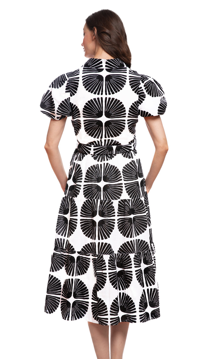 Litchfield Dress Black and White Palm Fronds Print