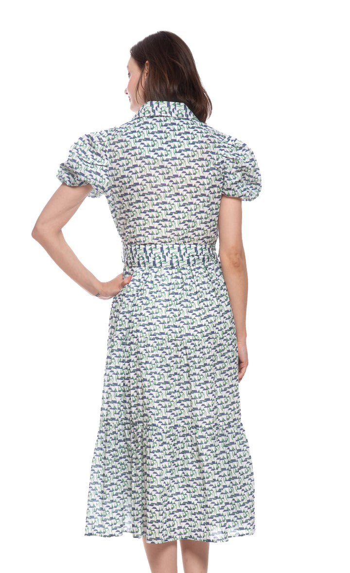Litchfield Dress Navy and Green Little Sailboats Print