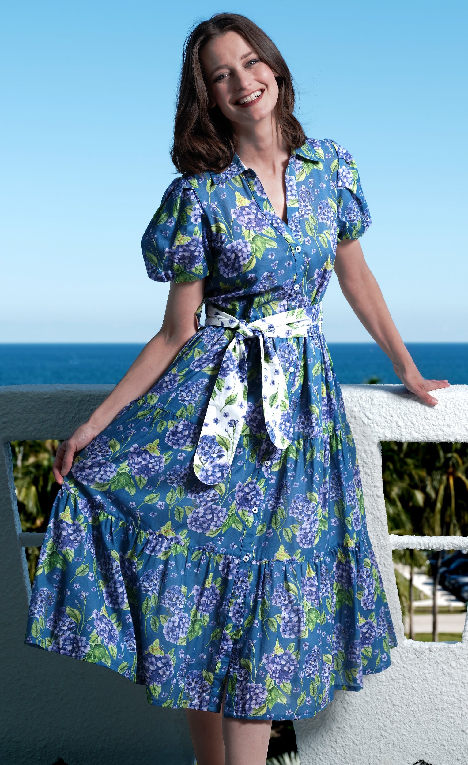 Litchfield Dress Navy Ground Hydrangea Print – Dizzy-Lizzie