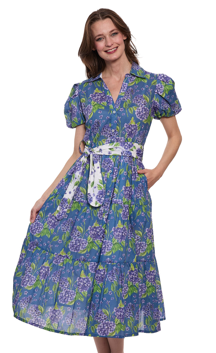 Litchfield Dress Navy Gound Hydrangea Print