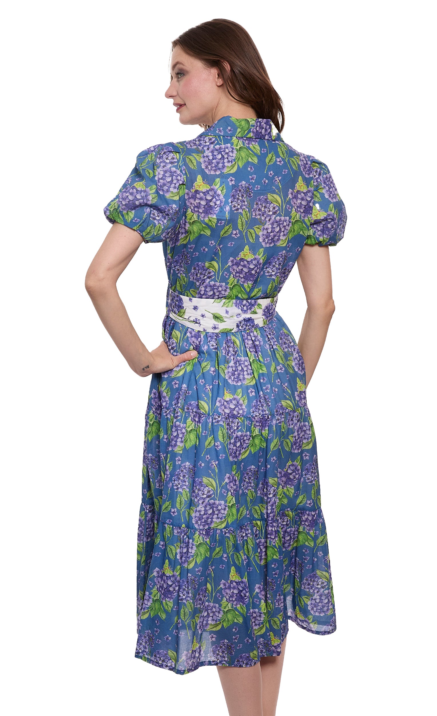 Litchfield Dress Navy Ground Hydrangea Print – Dizzy-Lizzie