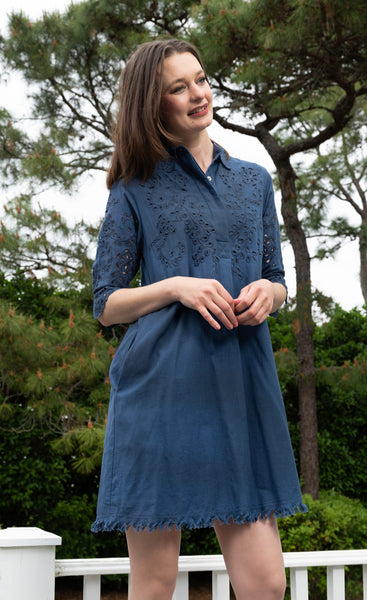 Navy Eyelet Dress S