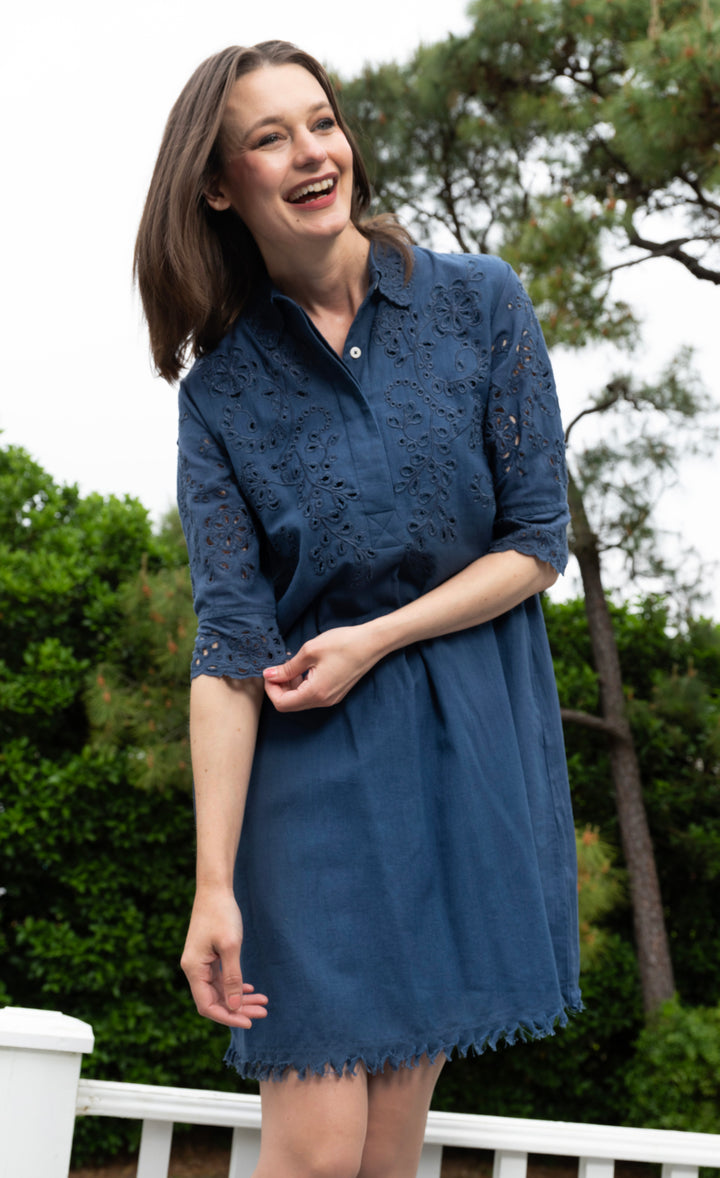 Navy Eyelet Dress