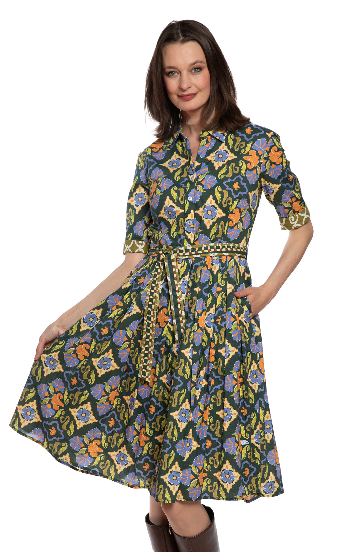 Mrs Maisel Green Rust Navy Ornate Print