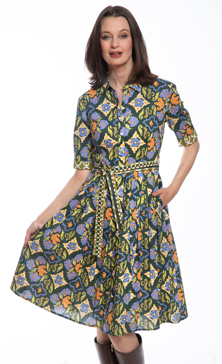 Mrs Maisel Green Rust Navy Ornate Print