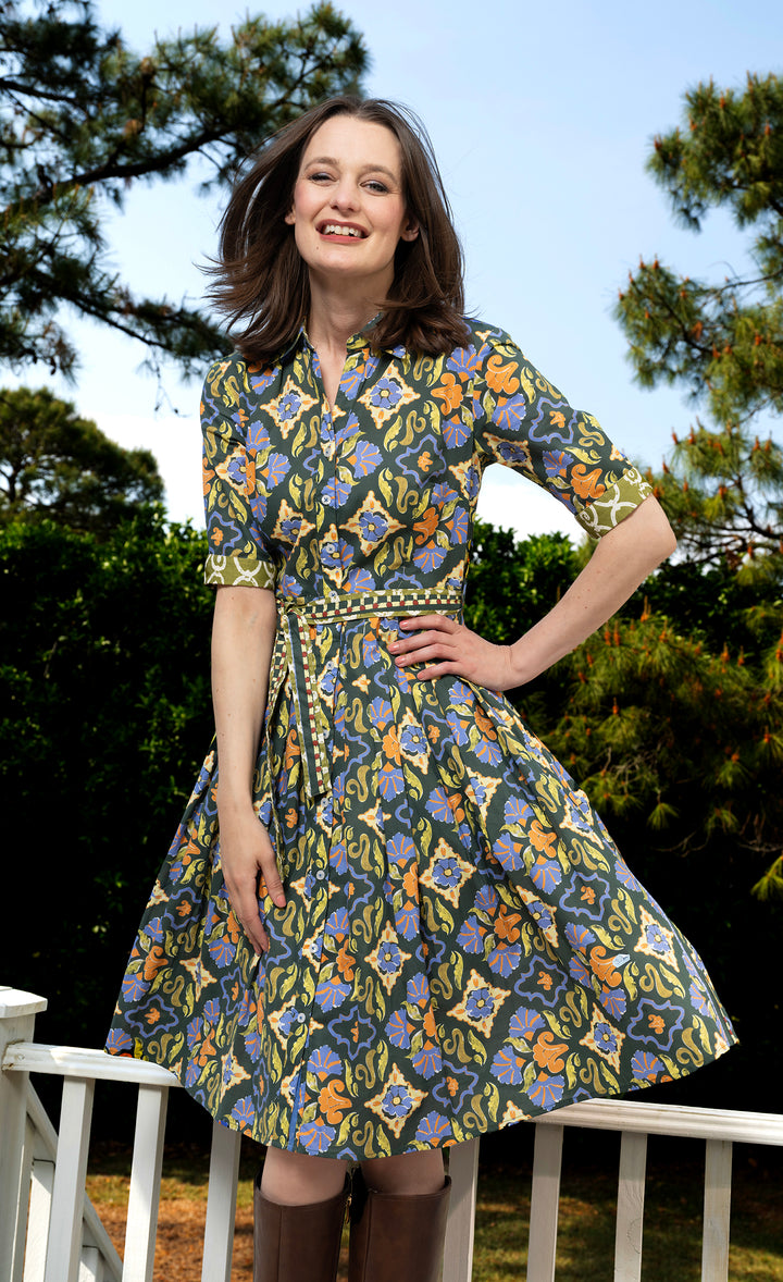 Mrs Maisel Green Rust Navy Ornate Print