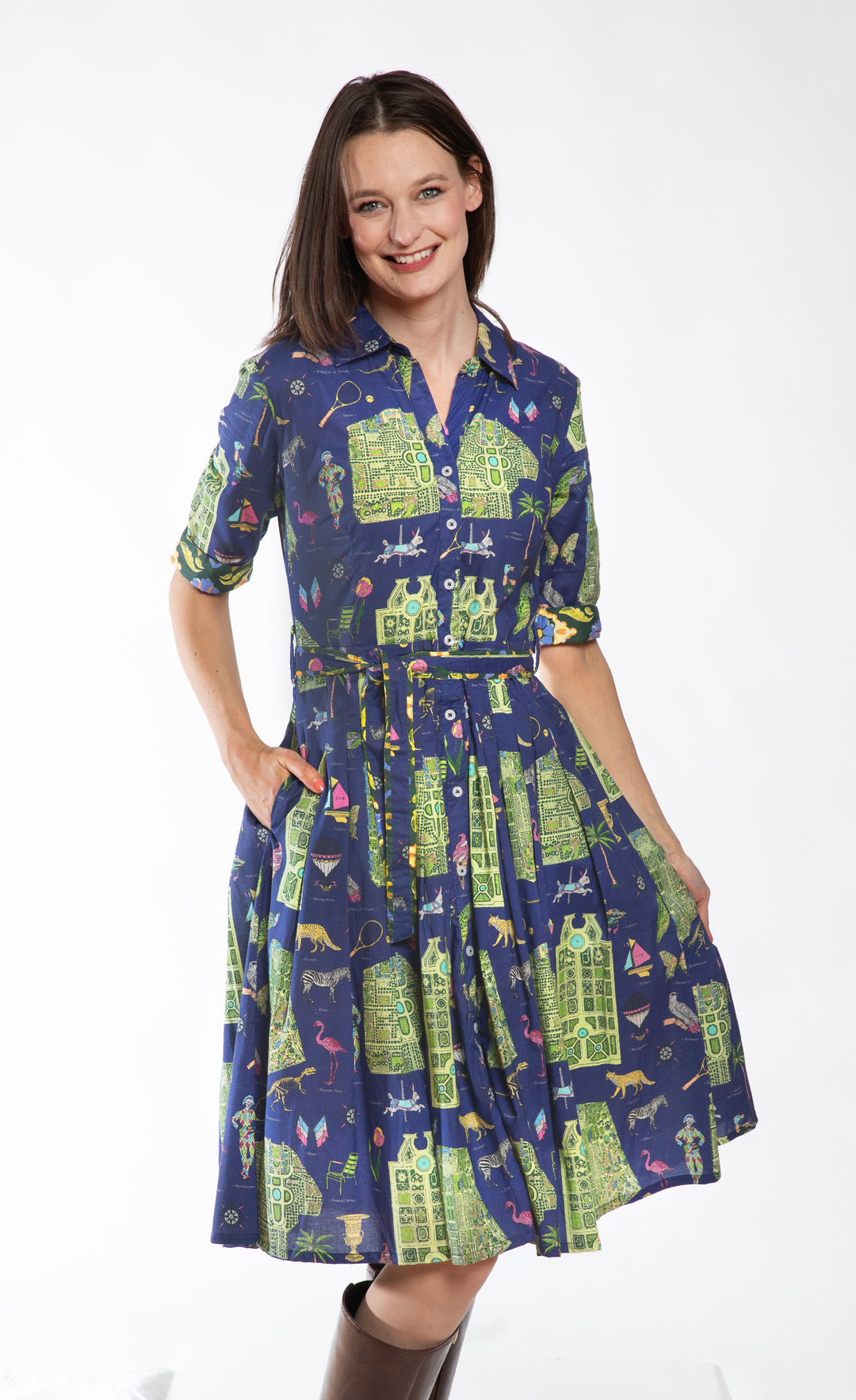 Mrs Maisel Dress Navy Ground with Paris Maps