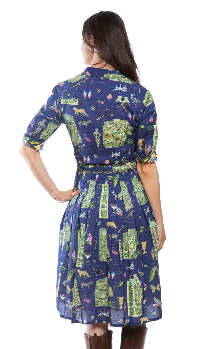Mrs Maisel Dress Navy Ground with Paris Maps