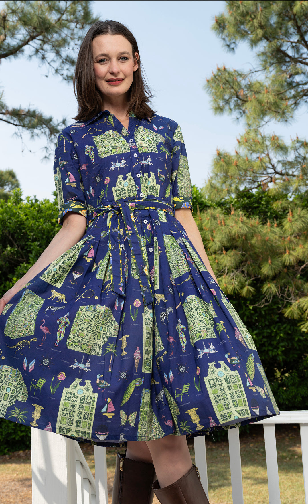 Mrs Maisel Dress Navy Ground with Paris Maps