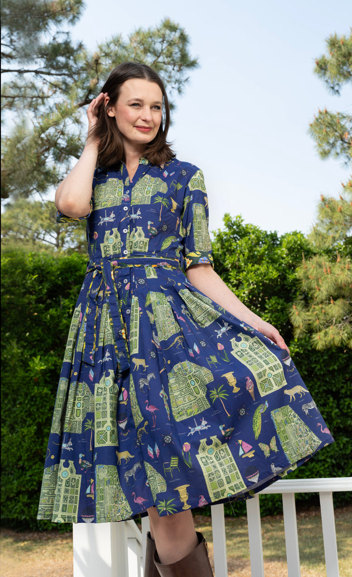 Mrs Maisel Dress Navy Ground with Paris Maps