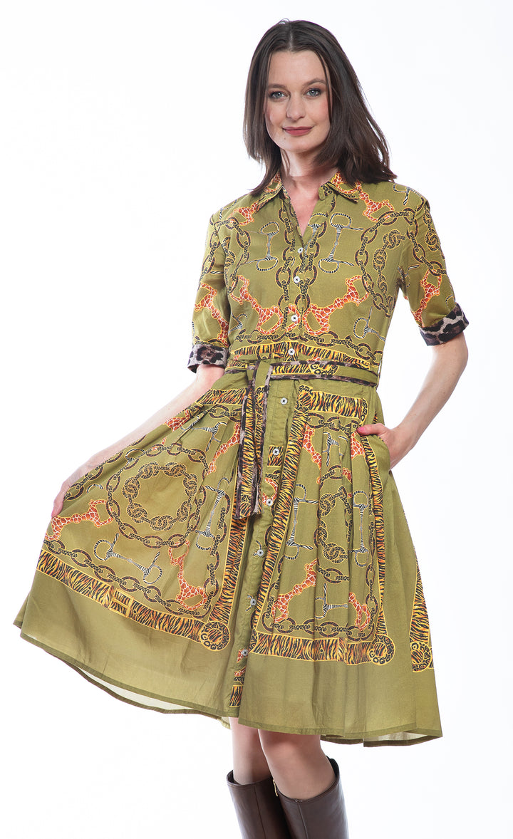 Mrs Maisel Dress Green Belt Print