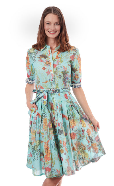 Mrs Maisel Turquoise Ground Sealife Dress XS / 663-R842