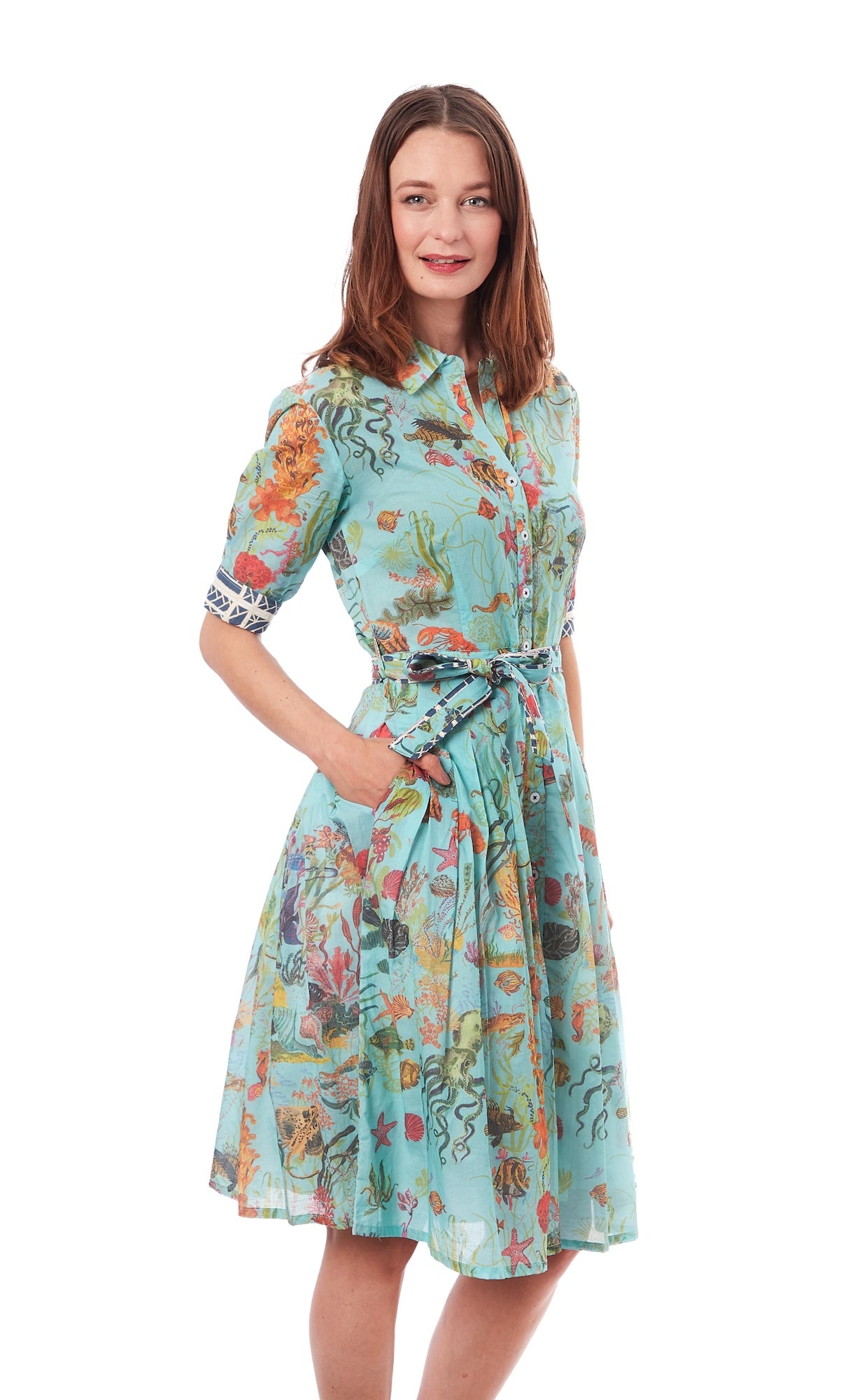 Mrs Maisel Turquoise Ground Sealife Dress XS / 663-R842