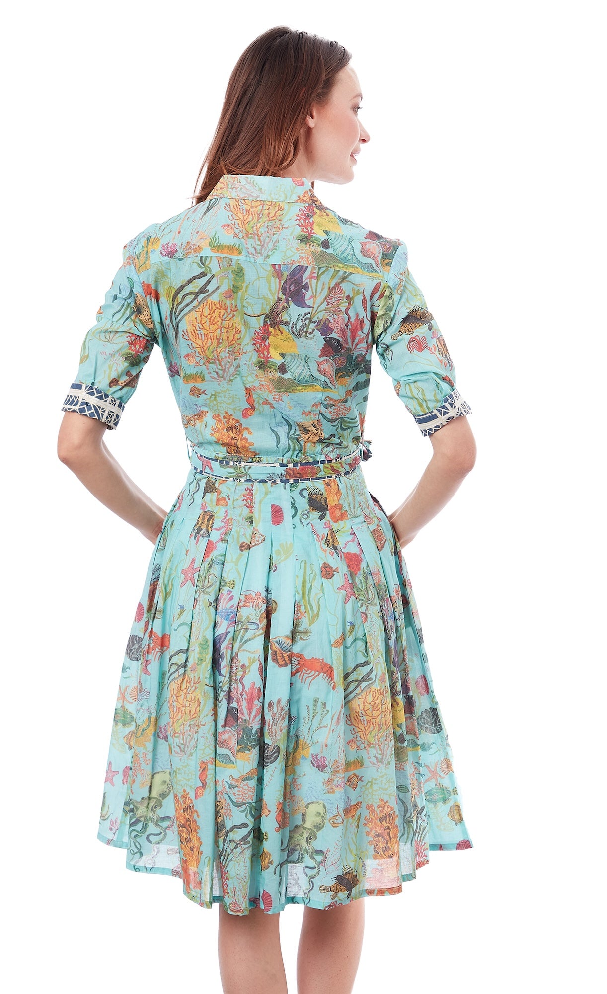 Mrs Maisel Turquoise Ground Sealife Dress XS / 663-R842