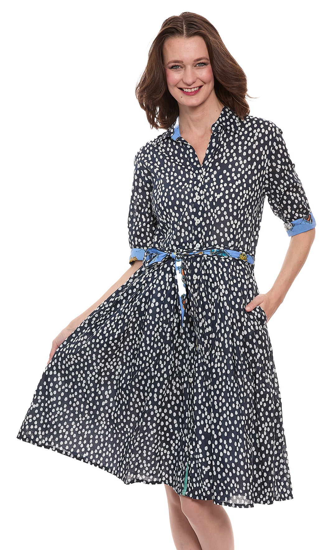 Mrs Maisel Dress Navy White Polka Dot Print Cotton Voile L Mrs Maisel Dress Navy White Polka Dot Print Cotton Voile L