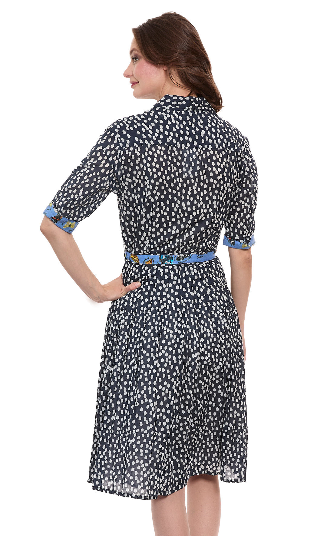 Mrs Maisel Dress Navy White Polka Dot Print Cotton Voile L Mrs Maisel Dress Navy White Polka Dot Print Cotton Voile L