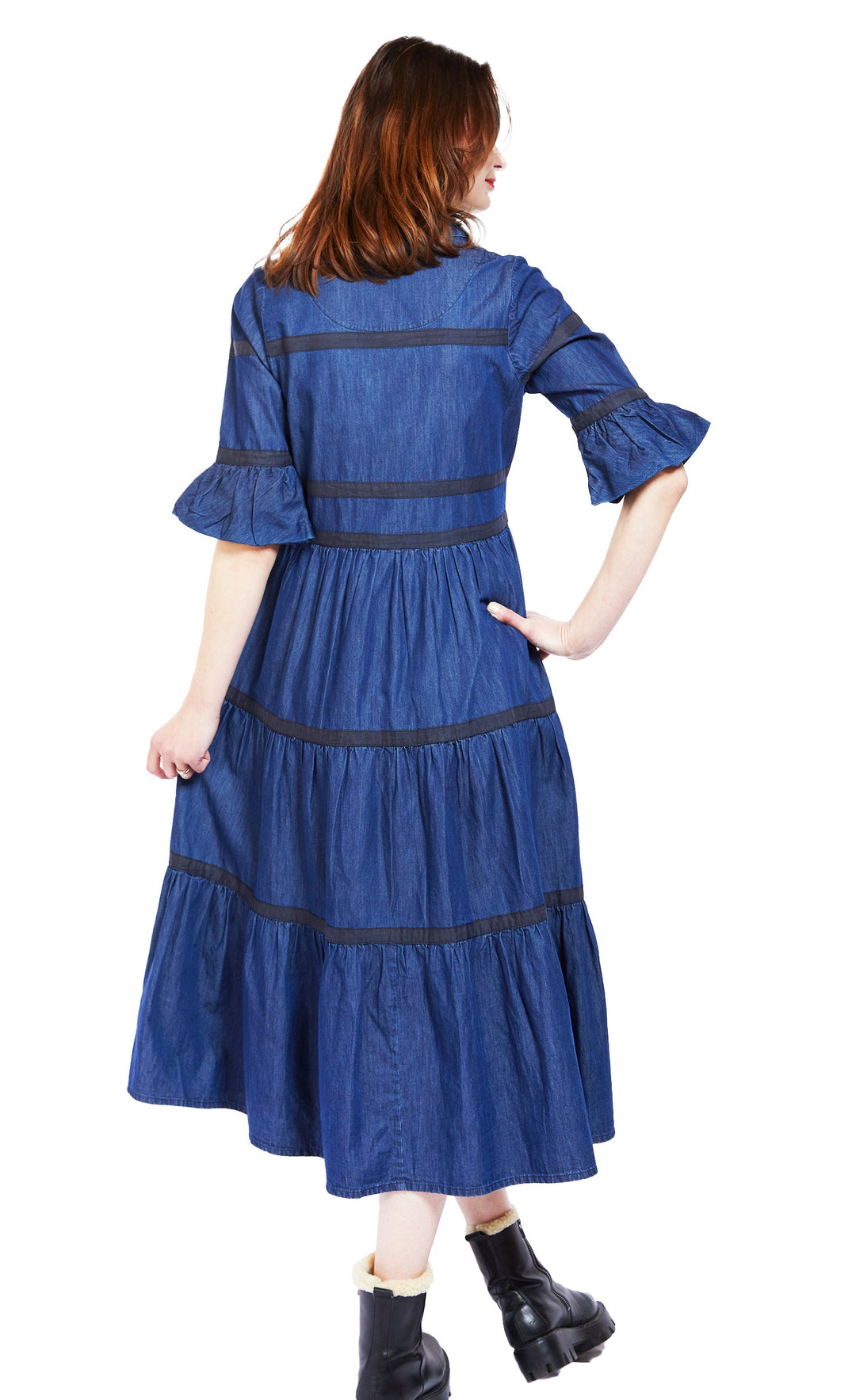 Miami Dress In Denim With Black Ribbon Trim Dizzy-Lizzie Miami Dress In Denim With Black Ribbon Trim Dizzy-Lizzie