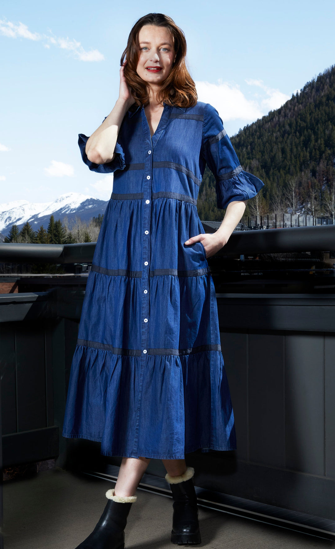 Miami Dress In Denim With Black Ribbon Trim Dizzy-Lizzie Miami Dress In Denim With Black Ribbon Trim Dizzy-Lizzie