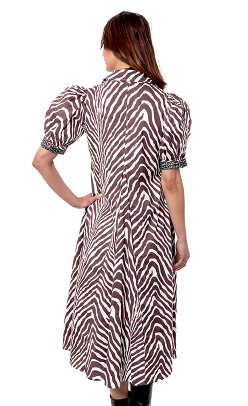 Montauk Dress Chocolate Ivory Tiger Stripes XS