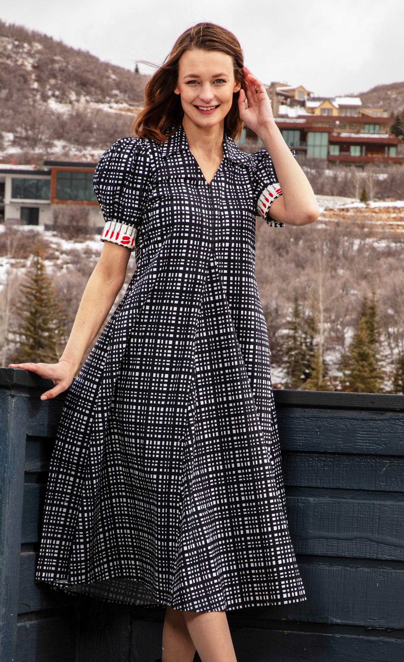 Montauk Dress Black and White Grid Dress
