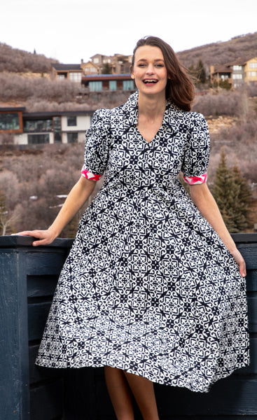Montauk Dress Black White Geometric – Dizzy-Lizzie
