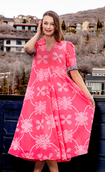 Montauk Dress Pink White Geo