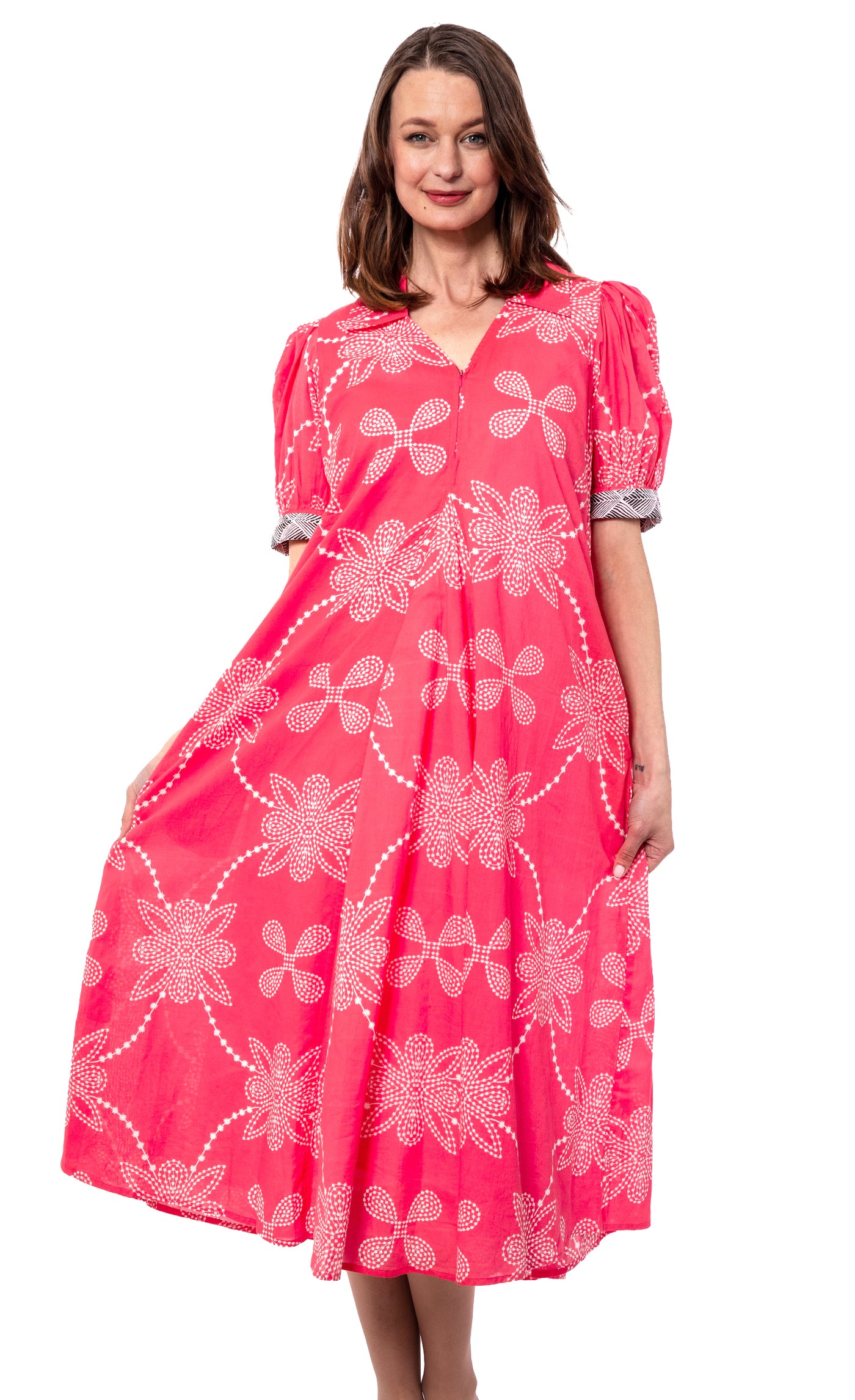 Montauk Dress Pink White Geo