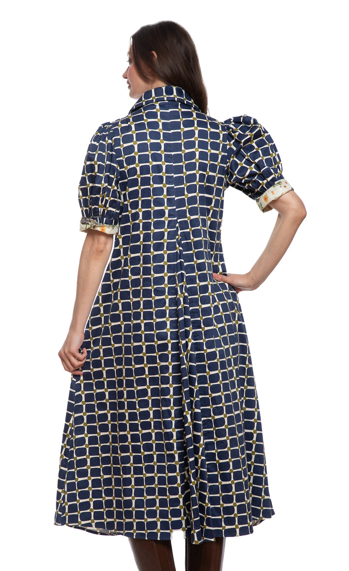 Montauk Dress Navy Green Grid Print