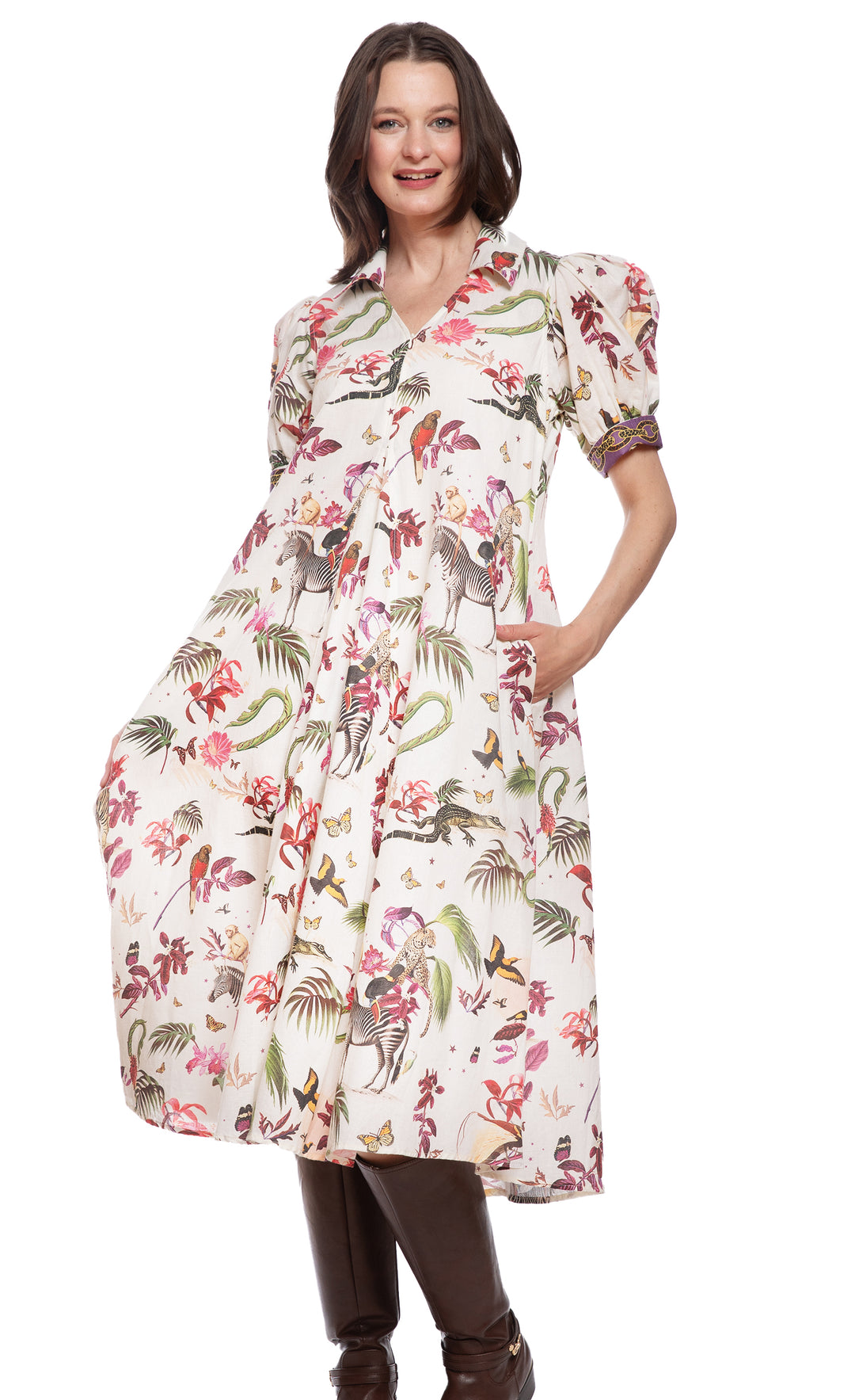 Montauk Dress Violet Safari Print