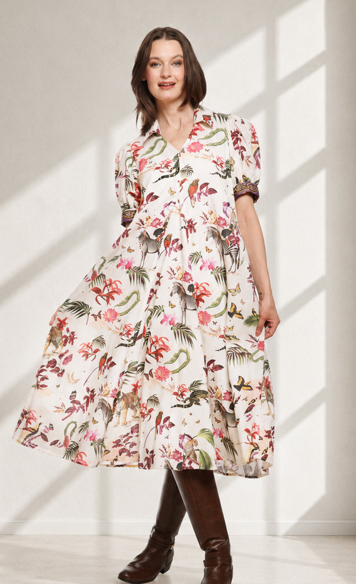 Montauk Dress Violet Safari Print