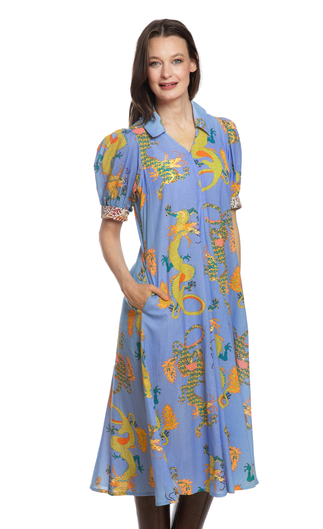 Montauk Dress Blue Dragon Print
