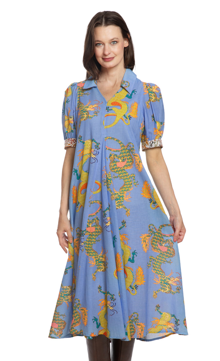 Montauk Dress Blue Dragon Print
