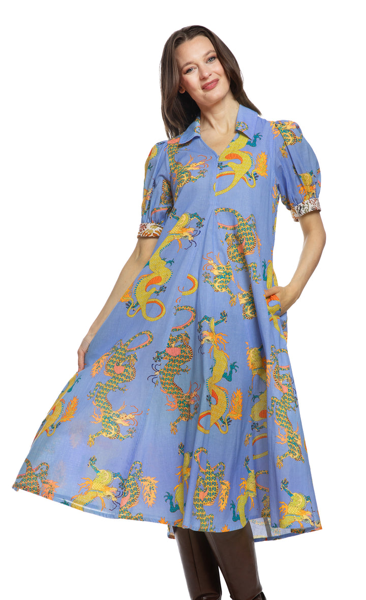 Montauk Dress Blue Dragon Print