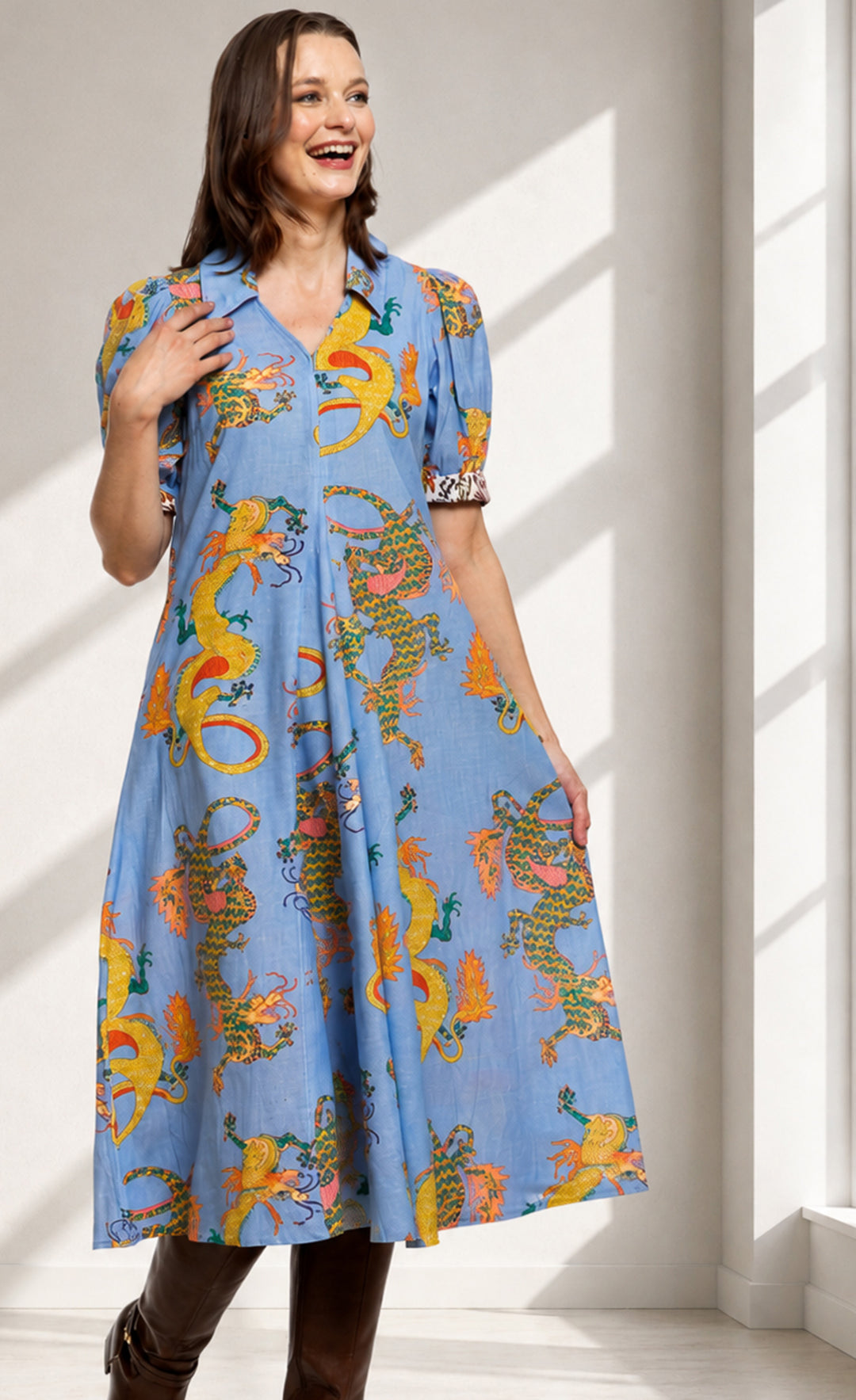 Montauk Dress Blue Dragon Print – Dizzy-Lizzie