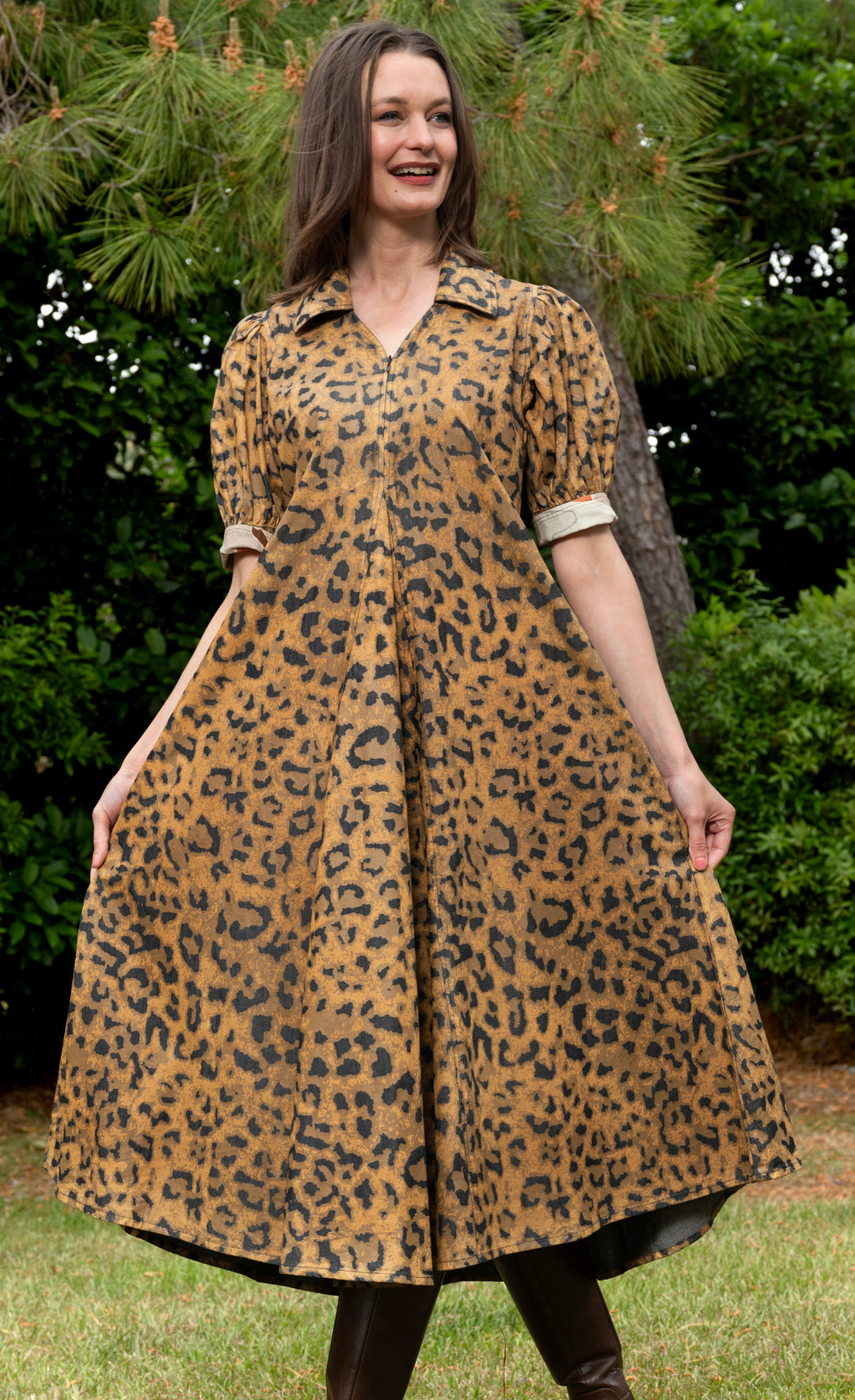 Montauk Dress Cheetah Print on Denim – Dizzy-Lizzie