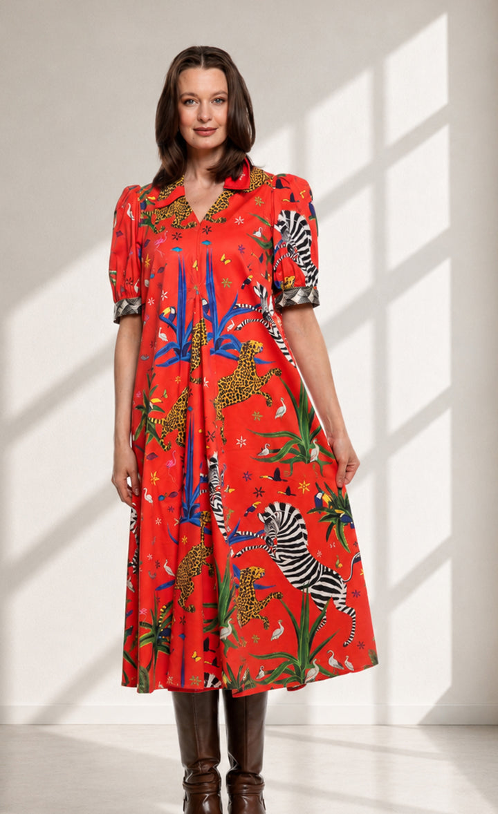 Montauk Dress Red with Zebras