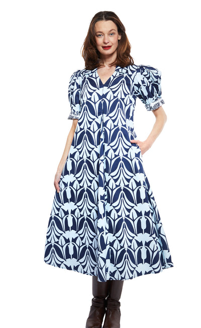 Montauk Dress Blue Tulip Print XS / 6657-F952