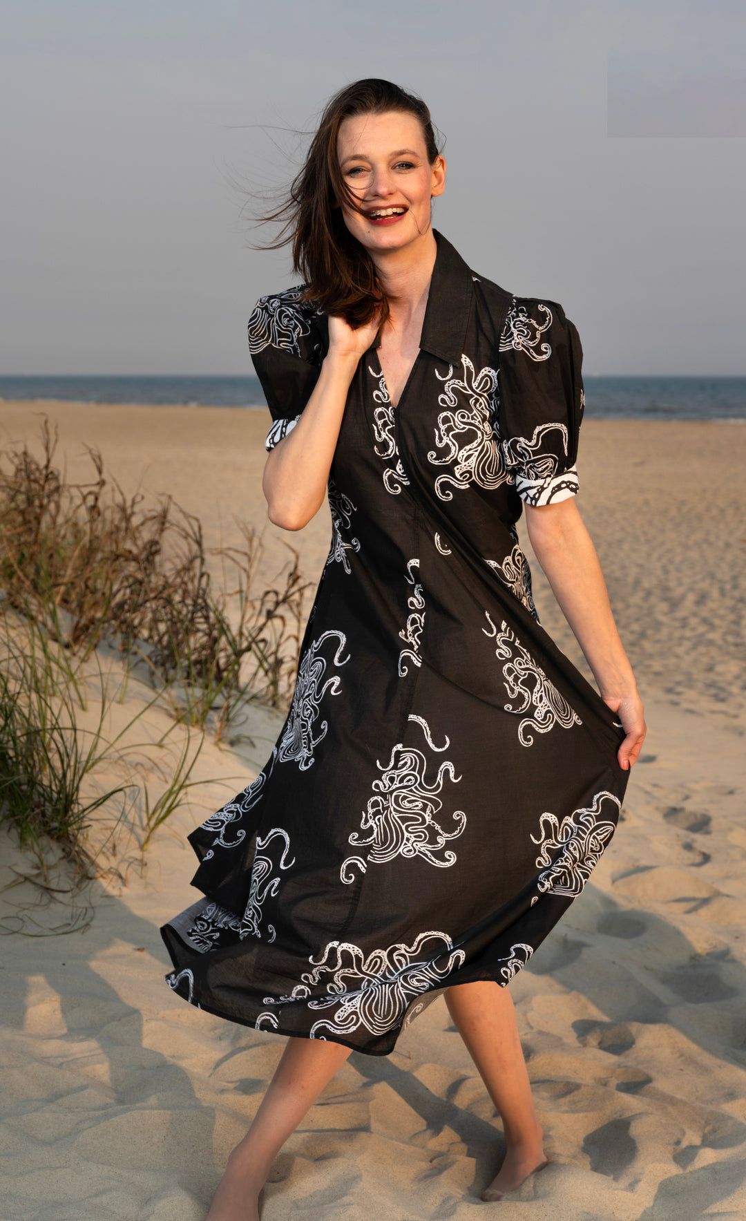Montauk Dress Black Octopus Print
