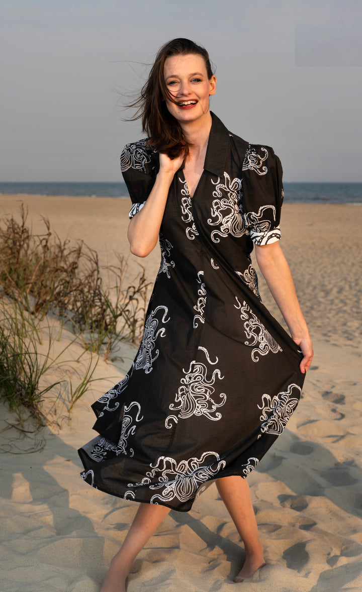 Montauk Dress Black Octopus Print