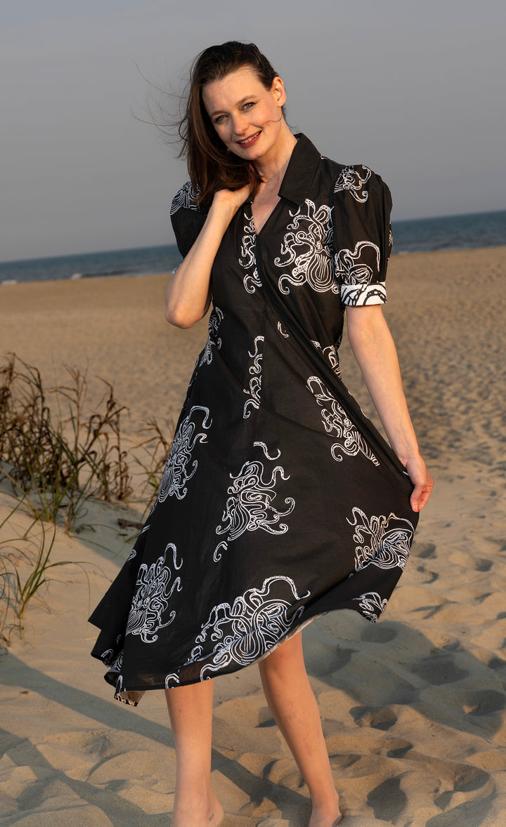 Montauk Dress Black Octopus Print