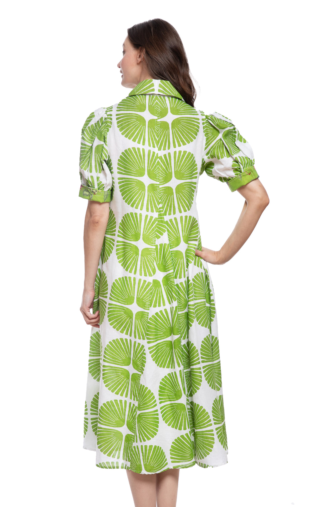 Montauk Dress Green and White Palm Fronds Print